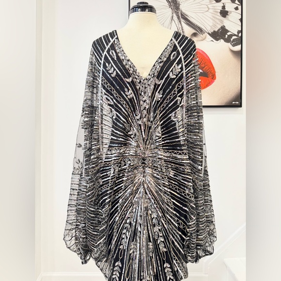 Reem Acra Plunging V-Neck Beaded Gown Sequined Maxi Dress - Picture 9 of 15